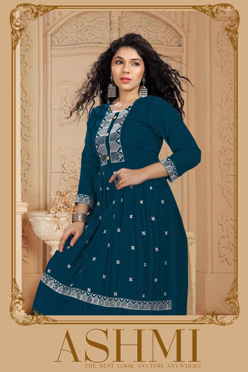 Riyaa Ashmi Ethnic Wear Heavy Rayon Anarkali Kurti Collection
